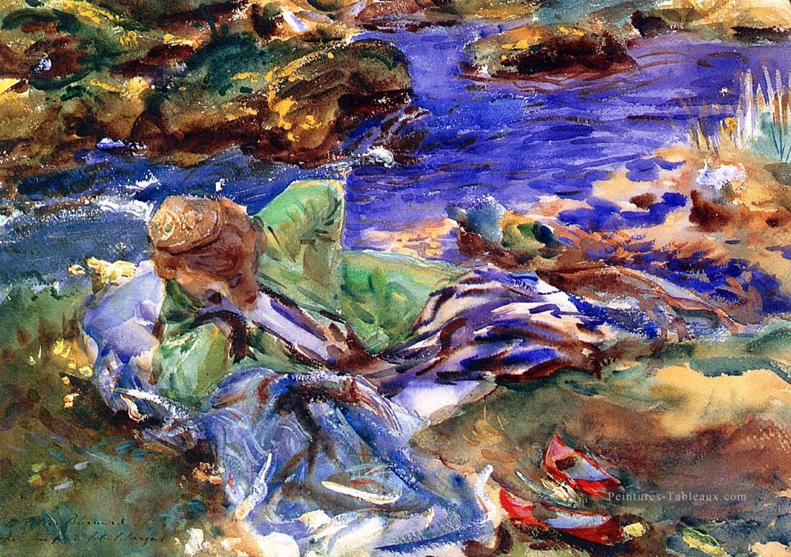 Femme dans un costume turc Une femme turque dans un ruisseau John Singer Sargent aquarelle Peintures à l'huile
